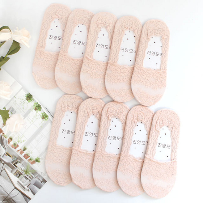 사이즈업 샤인 레이스 덧신 10켤레 전체 실리콘 페이크삭스 미끄럼방지 벗겨짐방지