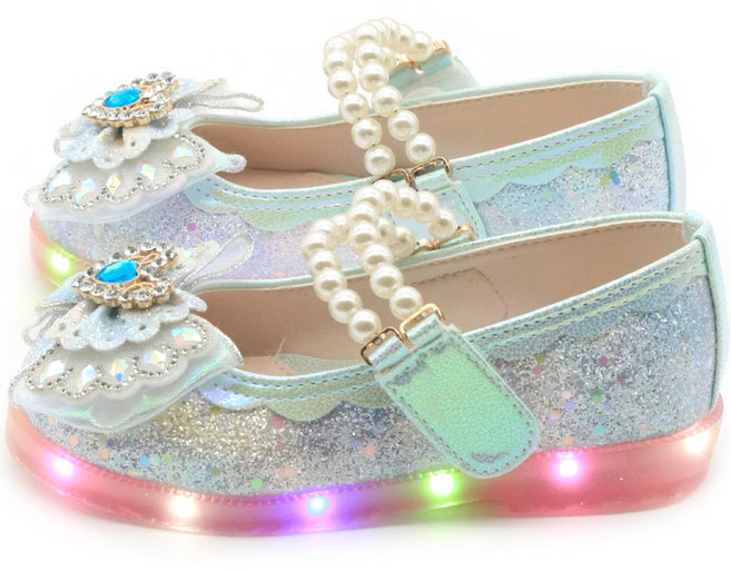 PKS엘사진주LED구두 라이팅 발광 여아 유아 공주