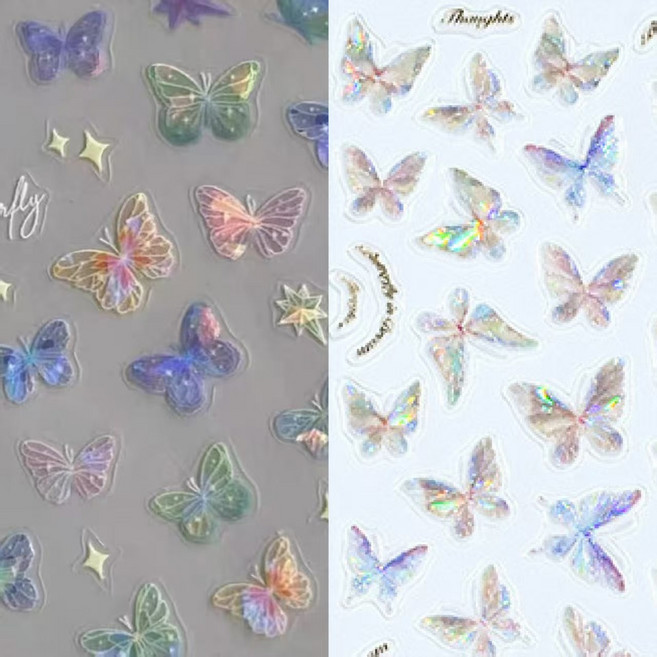 웨젼 3D 글리터 자개 나비 네일 스티커 세트, 2개, 혼합색상