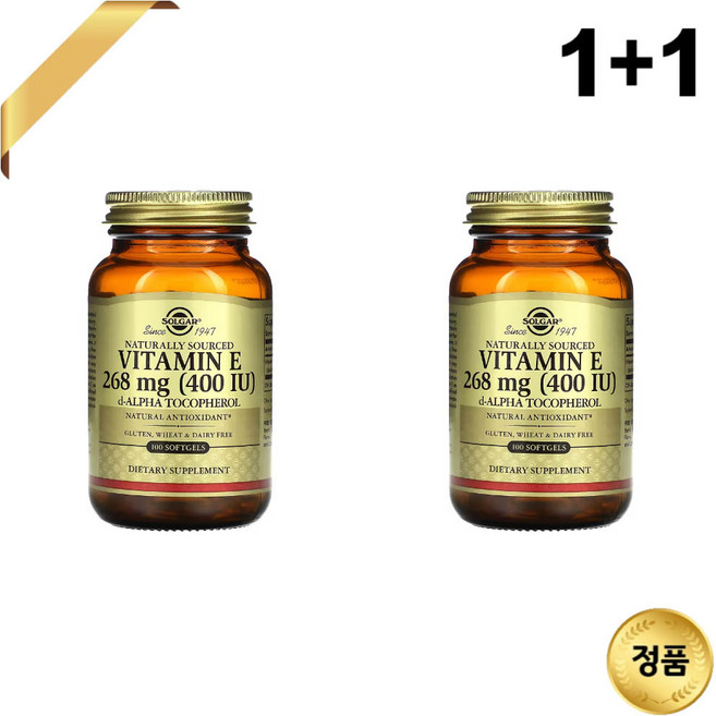 1+1 솔가 비타민E 268mg 100 소프트젤 대두 레시틴 혼합 알파 토코페롤 소르비톨, 100정