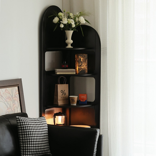 일공이오마켓 레트로 거실장식장 장식장가구 원목진열장 인테리어가구 피규어진열장 장식장, 보어코너캐비닛-유리샴블랙