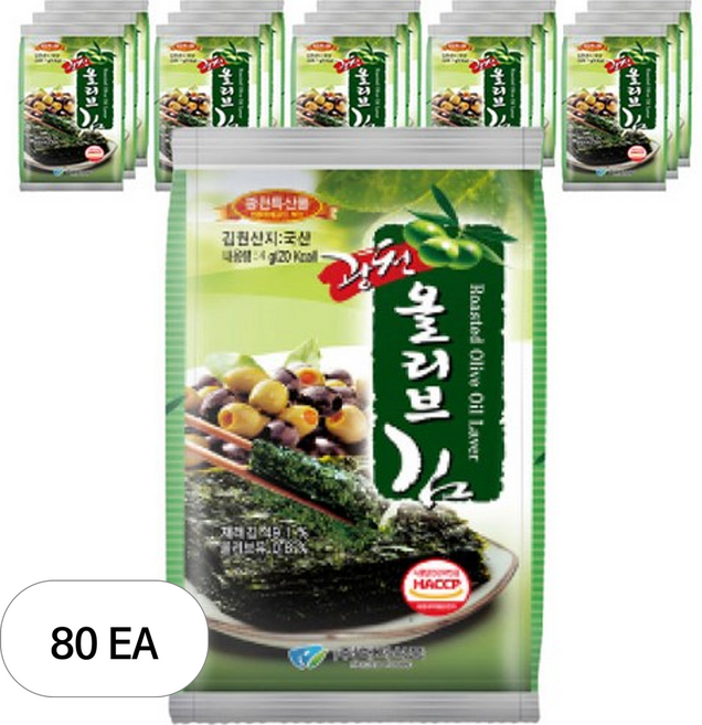 광천해저 도시락 올리브김, 4g, 80개