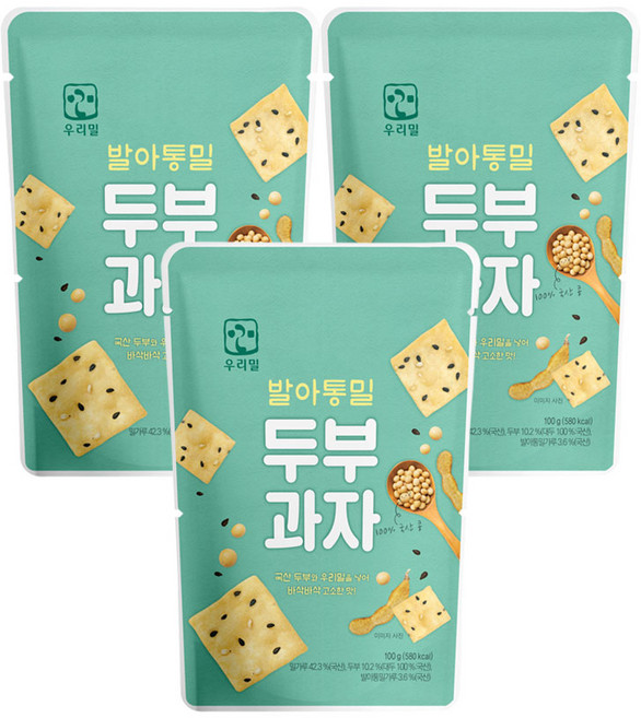 우리밀 발아통밀 국산 두부과자, 100g, 3개