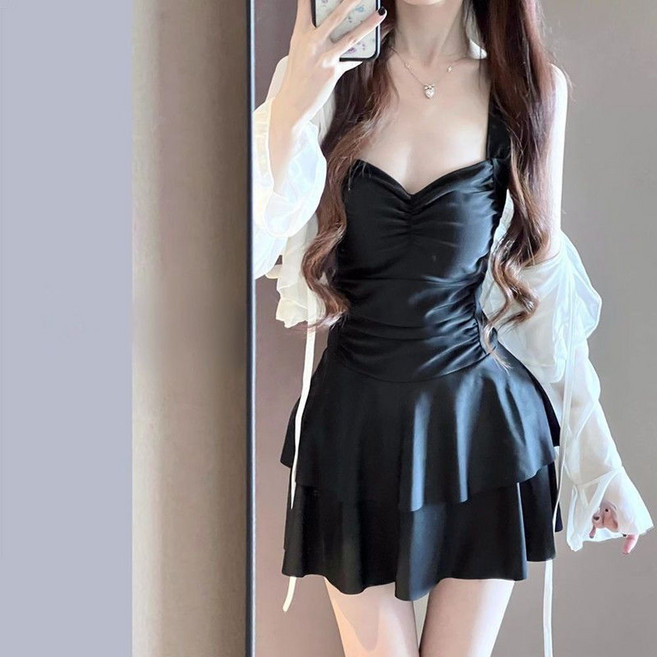 女士泳衣兩件套裝 藍色加外套, 2641黑色 加外套