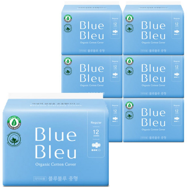 블루블루 울트라 슬림 생리대 날개형, 중형, 12개입, 6개