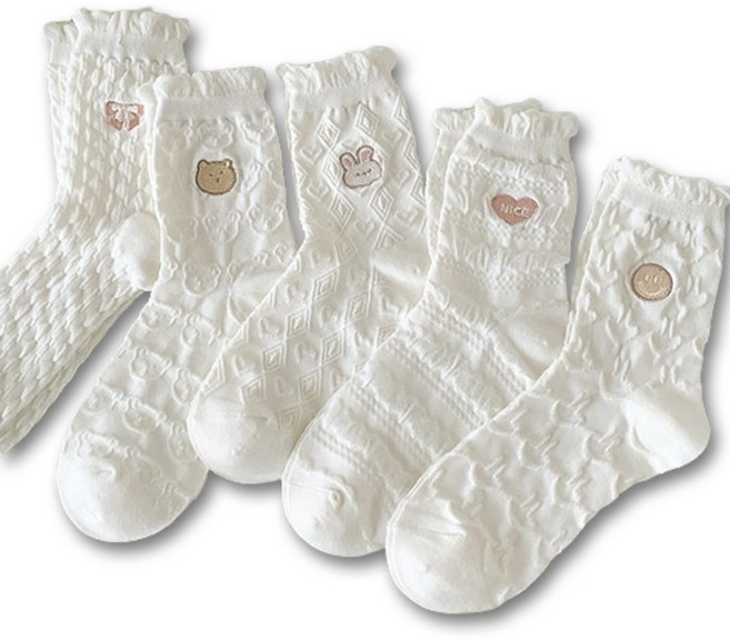 몬지알지 소녀감성 여성 중목양말 5켤레 귀여운 학생 양말세트