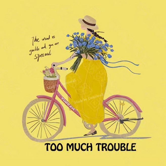 감성 플라워 자전거 소녀 열전사지 의류 티셔츠 에코백 리폼 필름 열접착식 패치, 1개, 감성 플라워 자전거 소녀 전사지