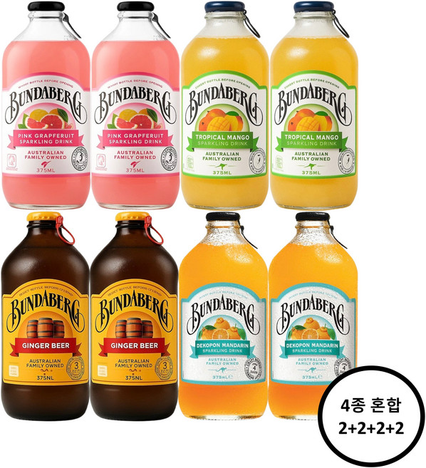 분다버그 자몽2병+망고2병+진저비어2병+만다린2병 375ml X 8병, 8개