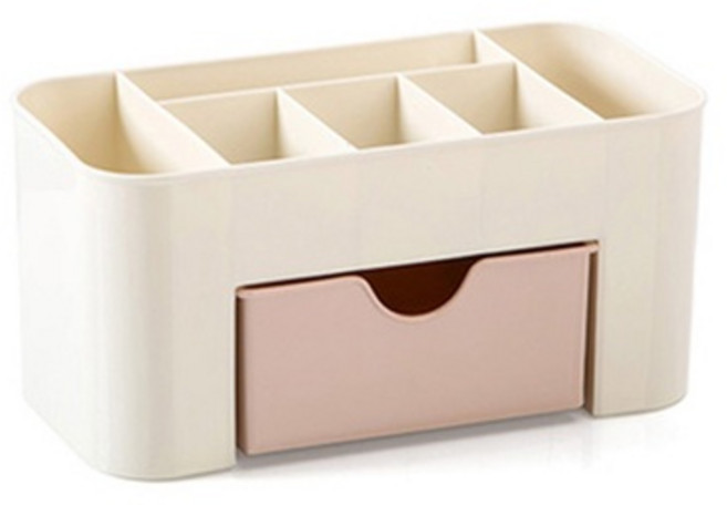 화장품정리바구니 칸칸수납통 화장대소품정리함 핑크, 1개