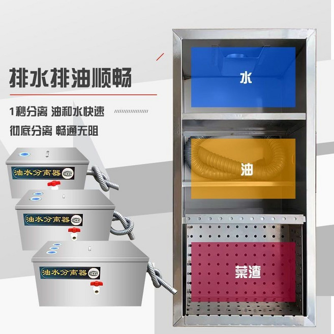油水分離器 廚房餐飲過濾器 商用水油污水沉淀 不銹鋼隔油池, 1個, 汾蘺噐50*30*30cm【三孔】