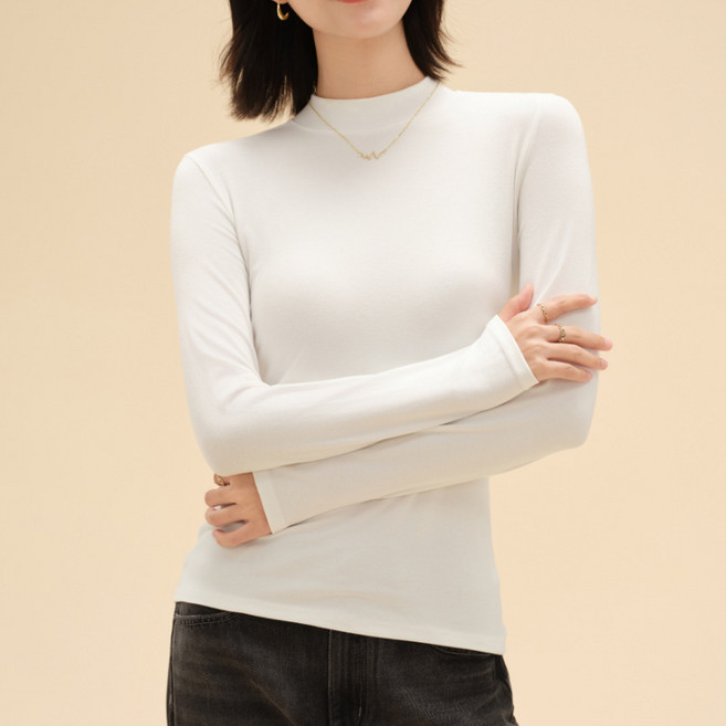 Zebeer 여성긴팔티셔츠 라운드넥 스타일 모달 티셔츠 슬림핏 스탠다드