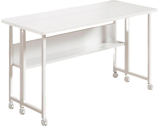 Lovely Home 移動滑板桌 簡約風滾輪書桌附置物架 學生辦公桌, 白色