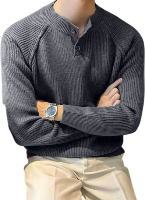 Makone 남성 가을 겨울 라운드넥 래글런 슬리브 니트 티셔츠 무지 심플 스웨터