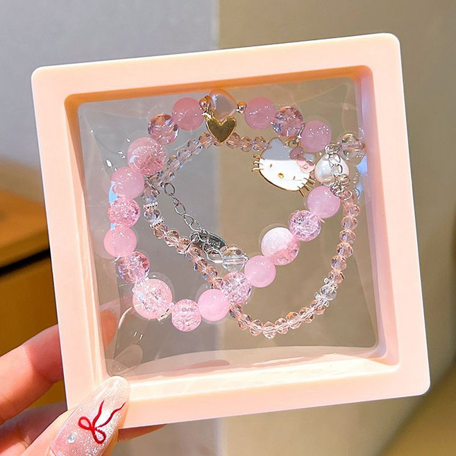 헬로키티 팔찌 멜로디 시나모롤 만화 정교한 팔찌 여자 크리스탈 비즈 팔찌 세트