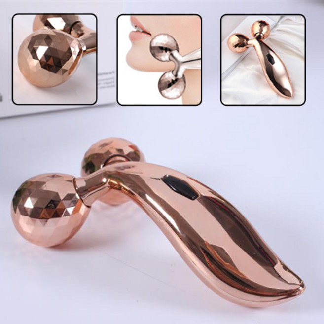 올라이프지 3D 페이스 롤러 마사지기 리프팅 바디 얼굴 마사지 괄사, 1개, 메탈로즈