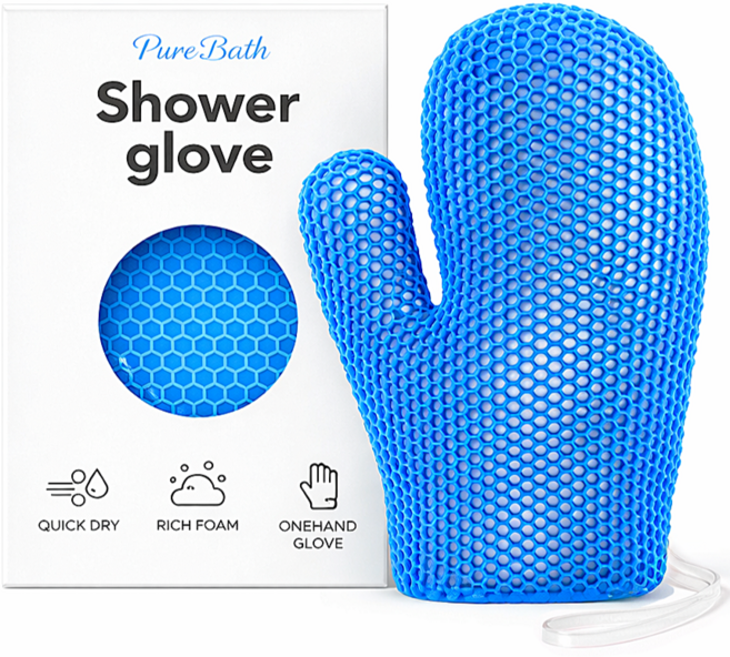 퓨어바스 프리미엄 샤워 스크럽 글러브 저자극 각질케어 장갑 실리콘 스트랩 (pb-1011), 블루, 1개, 1개입