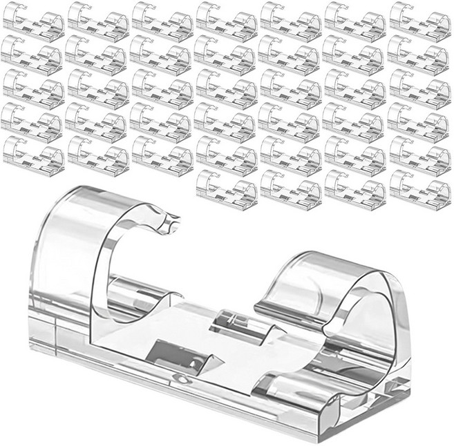카로히포 접착식 전선 케이블 정리 클립 홀더, 투명, 40개