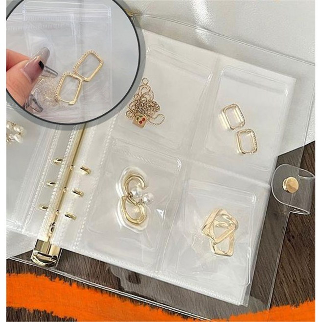 DEEPSUN 휴대용 산화 방지 악세사리 쥬얼리북 포켓앨범, 골드북, 1세트, 미니폴리백50개