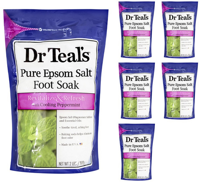 닥터틸즈 퓨어 엡솜 솔트 풋 소크 리바이탈라이즈 & 리프레시 쿨링 페퍼민트 909g, 6개, 1개