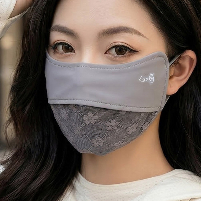 UPF50+ 자외선 차단 쿨 마스크 3D 입체 냉감 스포츠 얼굴 가리개 여름 등산 골프 자전거 숨쉬기편한 볼마스크 파크골프 자수 망사, 1개, 연그레이