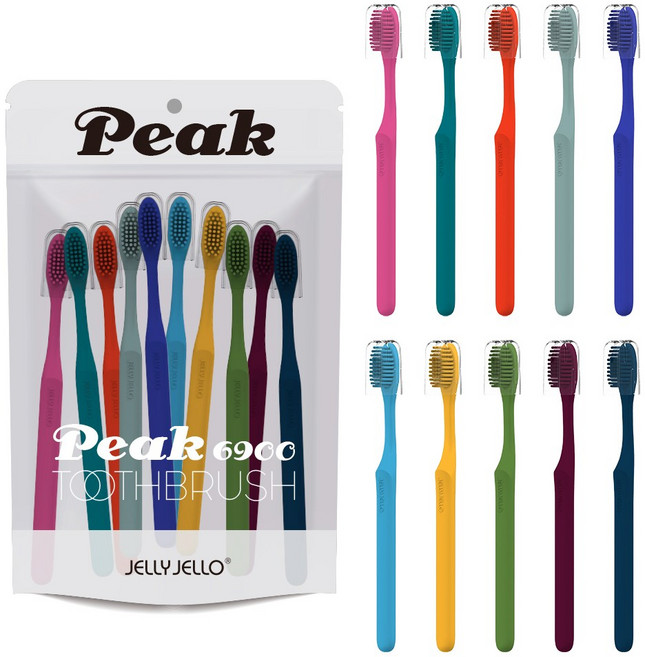 백화점/홈쇼핑 동일제품 [국내 최대 30가지 컬러모] 젤리젤로 피크 6900 칫솔 10개입 세트 (4중미세모&탄력모) - 레트로 컬러, 1세트