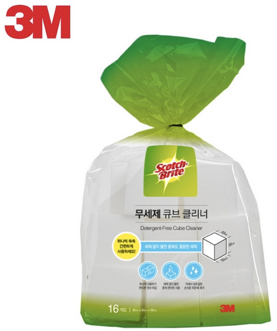 3M 매직블럭 16P 무세제 큐브 클리너 크리너 세정 세척 매직스폰지 블록 세척 설거지 다용도 주방 욕실 베란다 화장실 청소 창틀 캠핑 차박 그리들 찌든때 기름때, 1개
