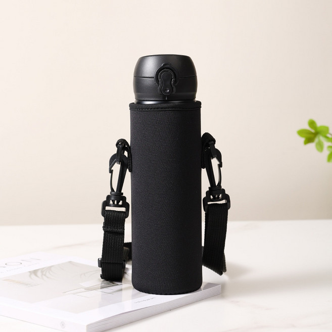 루나버블 어깨 크로스 물병 파우치 420 550 750 1000 1500 [블랙 핑크] 텀블러 보틀 커버 워머 산책 등산 자전거 야외활동 네오프렌 음료 생수 물 물통 가방 주머니, 1개, 블랙