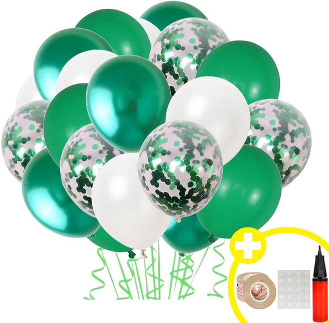 [베이직 파티] 컨페티 크롬메탈 혼합풍선 20P 파티용품세트 발표회 인생샷 포토존 연출템 8옵션 [에브리띵스마일] 1184, 1세트, 그린