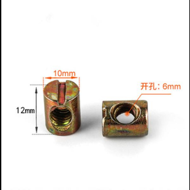 5-20pcs M4 M5 M6 M8 배럴 너트 볼트 크로스 은못 슬롯 피팅 침대 의자 수평 구멍 너트 해머 내장, [03] M6x12Lx10D 10pc