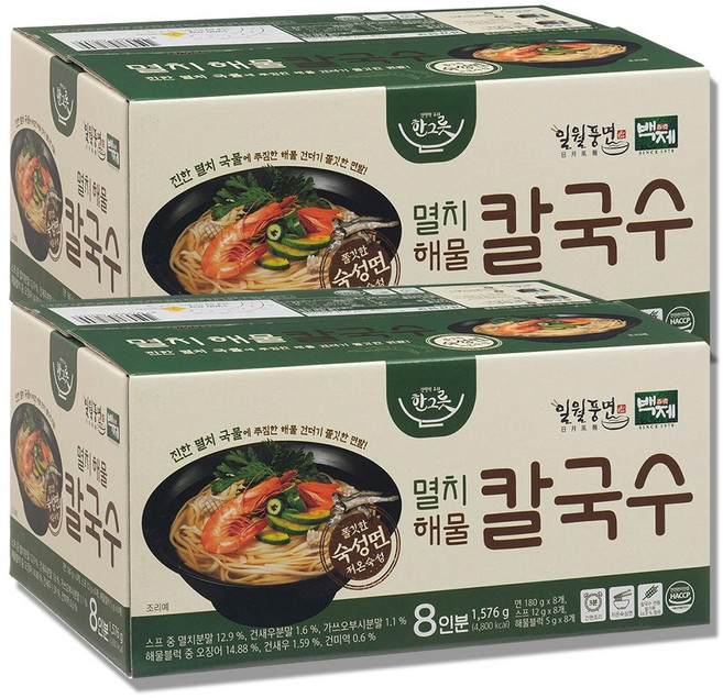 백제 일월풍면 멸치해물칼국수, 2개, 1.576kg