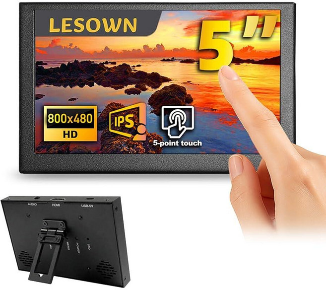 LESOWN 12.7cm(5인치) 미니 터치 보조 디스플레이 휴대용 모니터 800x480 USB HDMI IPS LCD 정전식 스크린 소형 PC 노트북 윈도우용, LESOWN 12.7cm(5인치) 미니 터치 보조 디스