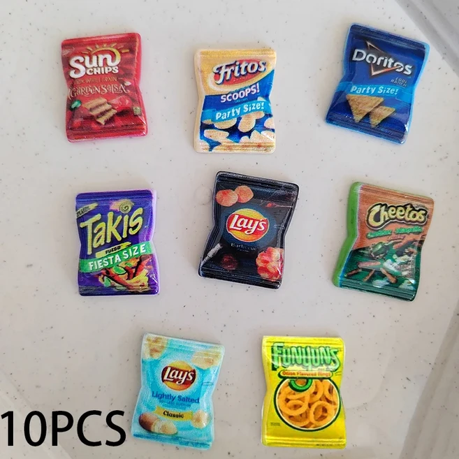 10개 랜덤 시뮬레이션 감자칩 인형의 집 미니 간식 액세서리 놀이용 장난감, 01 Random 10PCS
