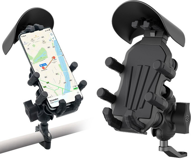 GS 3C 四角超穩固定機車手機支架 防曬帽避雨後照鏡 八角鎖定外送必備, 黑色, 八爪－減震－遮陽
