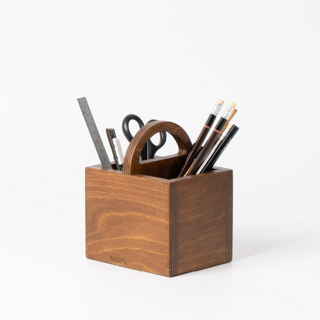 느루 미니툴박스 우드 연필꽂이 펜 볼펜 꽂이 필기구 정리함, 밤나무