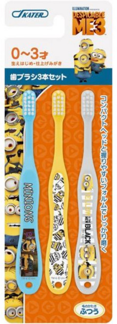 スケーター(Skater) 스케이터 (skater) 유아용 칫솔 0-3세 칫솔모 굵기 보통 3본 세트 미니언 TB4T 일본 출고 키즈, スケーター(Skater) 스케이터 (skater) 유아