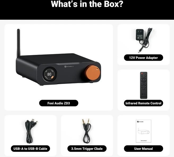 Fosi Audio ZD3 Bluetooth USB DAC 입력 ES9039Q2M 원격 V3 MONO 포함된 스테레오 앰프용 완전 밸런스 디지, 01 12V Power Supply, 04 US Plug