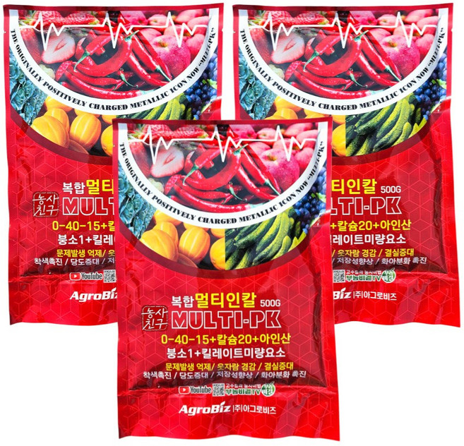 농사친구 멀티인칼 인산가리 칼슘 마그네슘 비료 순억제 착색, 500g, 3개