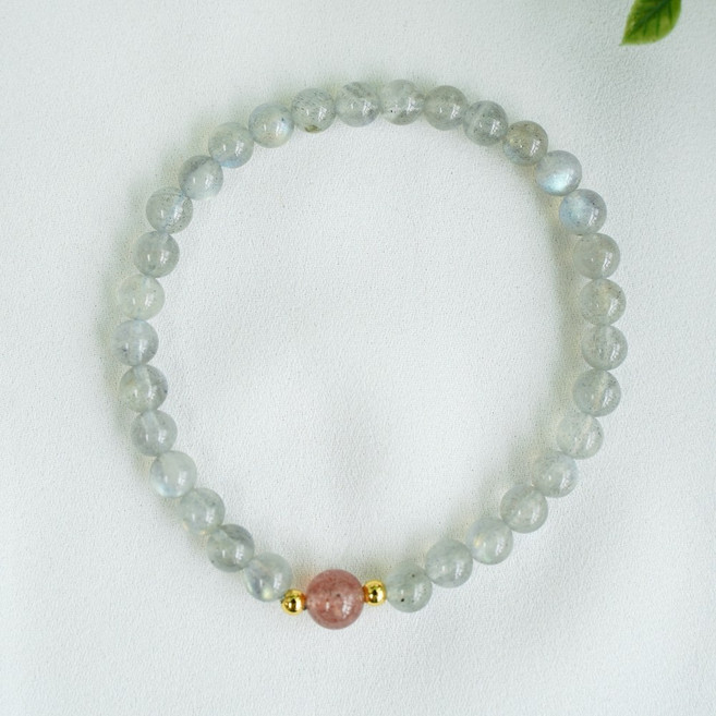 월광석 불교 염주 팔찌 원석 파워스톤 소원, 핑크, 1개