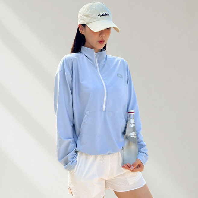 44~77자체제작 비키비키 웨이크 래쉬가드 하이넥 긴팔 여성 여자 반집업 스트링 빅사이즈 스트링 비치커버업