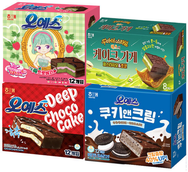 해태 오예스 +쿠키앤크림 +쑥트로베리 +예쓰의케이크가게 피스타치오 (총), 4개, 360g