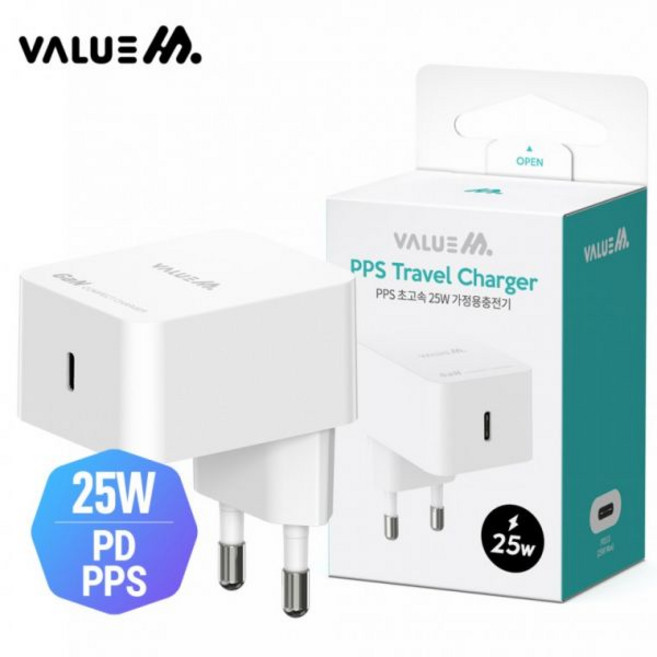 가정용 충전기 25W 초고속 밸류엠 스퀘어 PD, 1개, 밸류엠 PD 가정용 25W 스퀘어