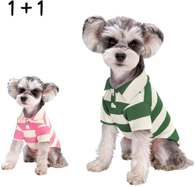 후쿠호 1+1 반려동물 강아지 스트라이프 티셔츠, 그린 1장 + 핑크 1장, 1세트