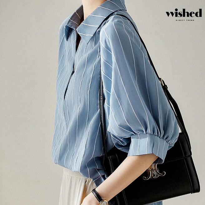 공식 스트라이프 백 버튼 포인트 반팔 셔츠 (WICABL038)