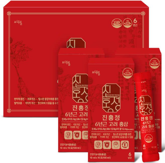홍삼스틱 6년근 고려홍삼 선물용 건강기능식품 진세노사이드, 60개, 10ml