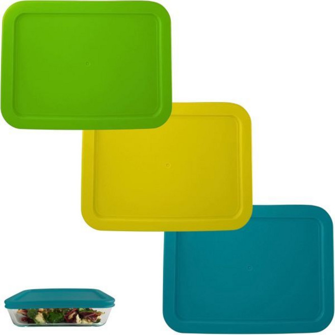 파이렉스 보관 그릇용 뚜껑 6컵 직사각형 그린 옐로우 터쿼이즈 3개 세트, Spring Green/ Yellow/ Turquois