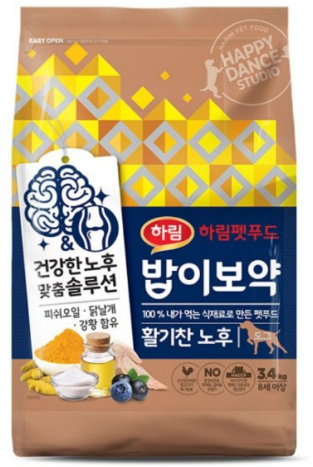 하림펫푸드밥이보약 강아지 기능성 사료, 시니어, 3.4kg, 1개