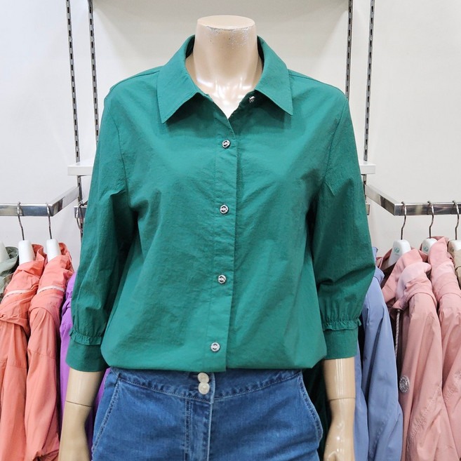 크로커다일레이디 26년 여름 심플 베이직 무지 7부 셔츠 블라우스