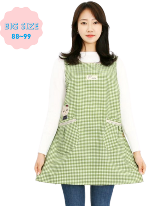체크오트밀캣 앞치마 어린이집 보육교사 선생님 실습 원피스앞치마 린다스 에이프런샵, 1개, 끈그린