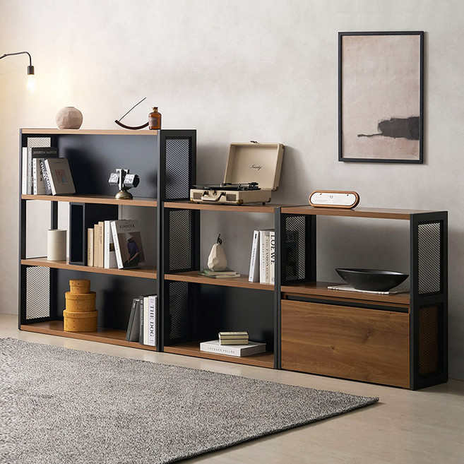 e스마트 철망 철제 수납 2단 3단 낮은 책장 800 1200, 도어서랍형