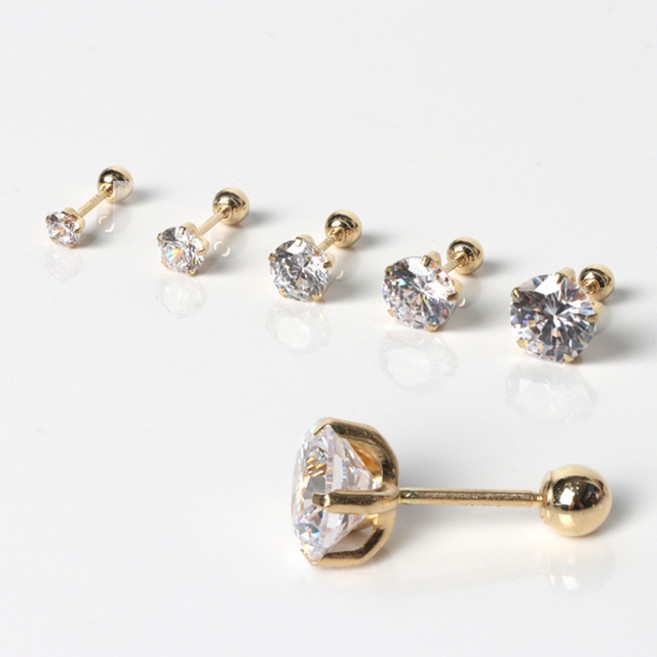 오로프 전체 14K 금 N 프레스 5발 큐빅 튼튼하고 알이 잘 안 빠지는 피어싱 (낱개 1개 기준)